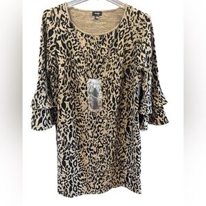 Tacera Animal Print Ruffle Sleeve Dress